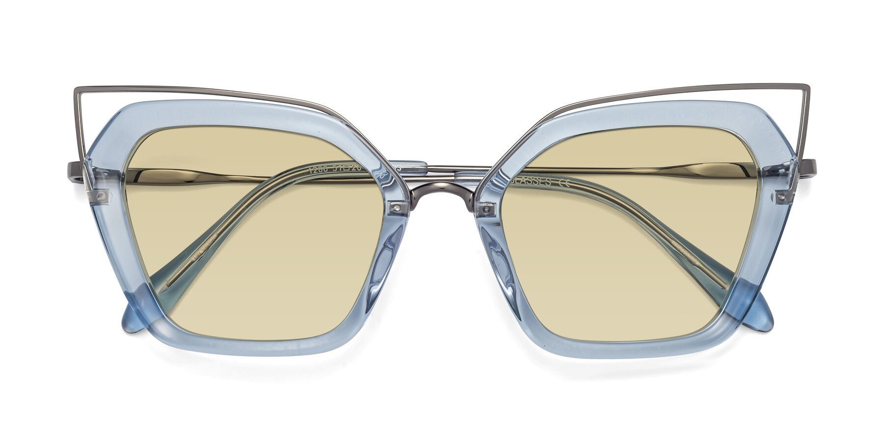 Folded Front of Delmonte in Light Blue with Light Champagne Tinted Lenses