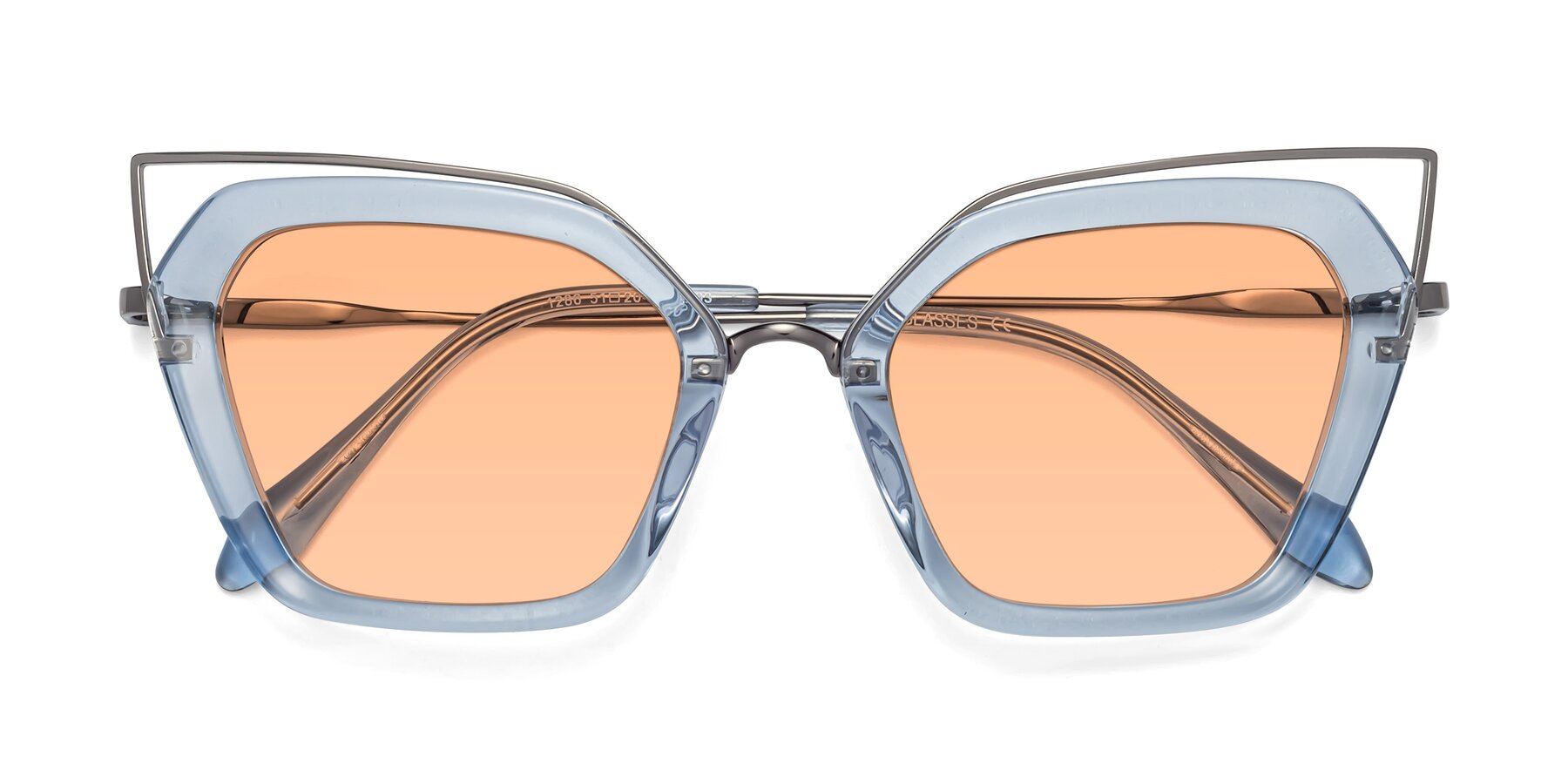 Folded Front of Delmonte in Light Blue with Light Orange Tinted Lenses