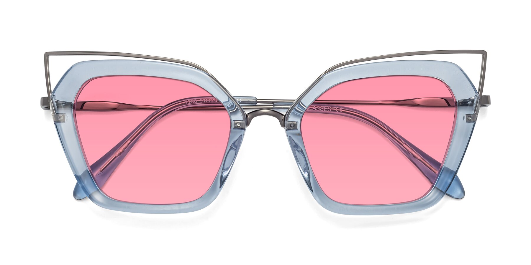 Folded Front of Delmonte in Light Blue with Pink Tinted Lenses