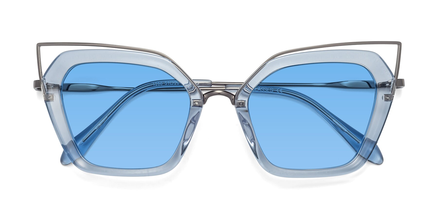 Folded Front of Delmonte in Light Blue with Medium Blue Tinted Lenses