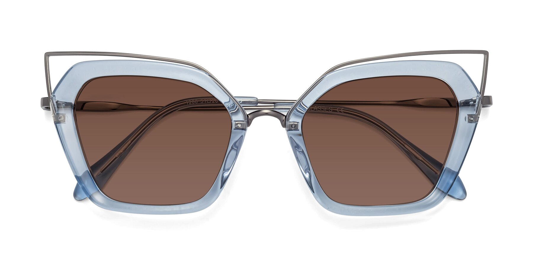 Folded Front of Delmonte in Light Blue with Brown Tinted Lenses