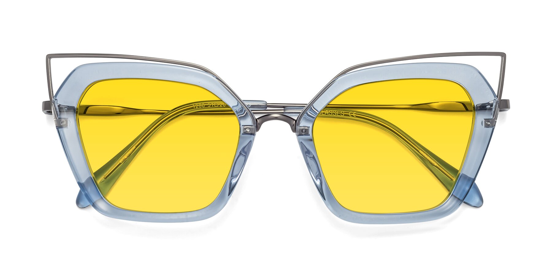Folded Front of Delmonte in Light Blue with Yellow Tinted Lenses
