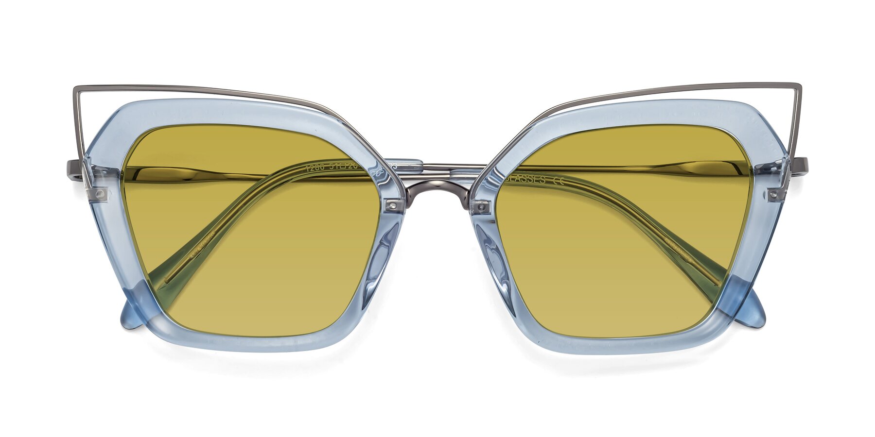 Folded Front of Delmonte in Light Blue with Champagne Tinted Lenses