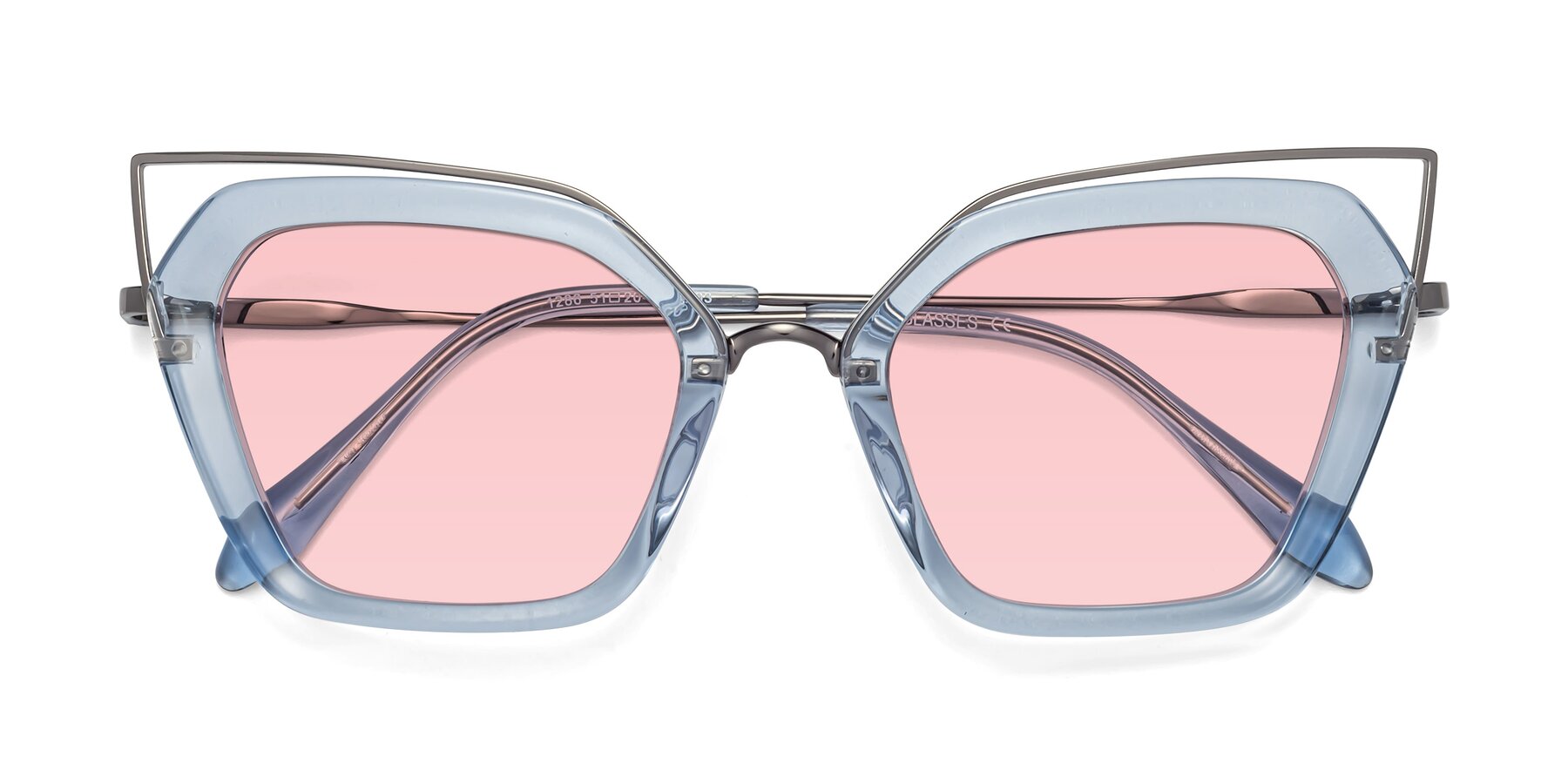 Folded Front of Delmonte in Light Blue with Light Garnet Tinted Lenses