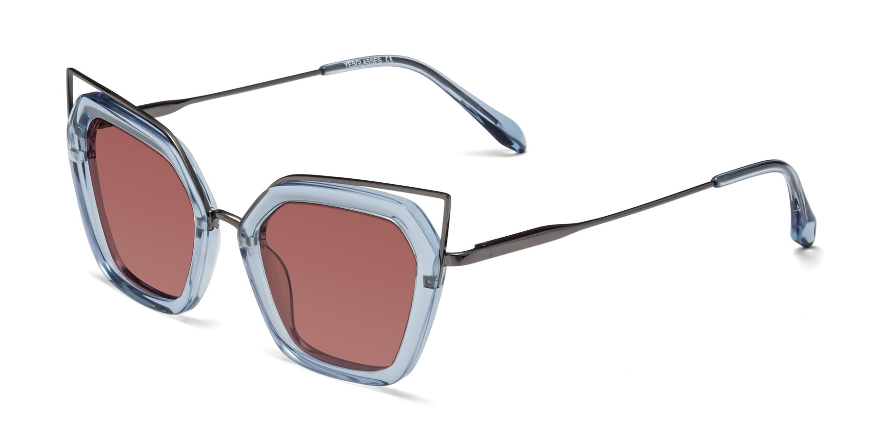 Angle of Delmonte in Light Blue with Garnet Tinted Lenses