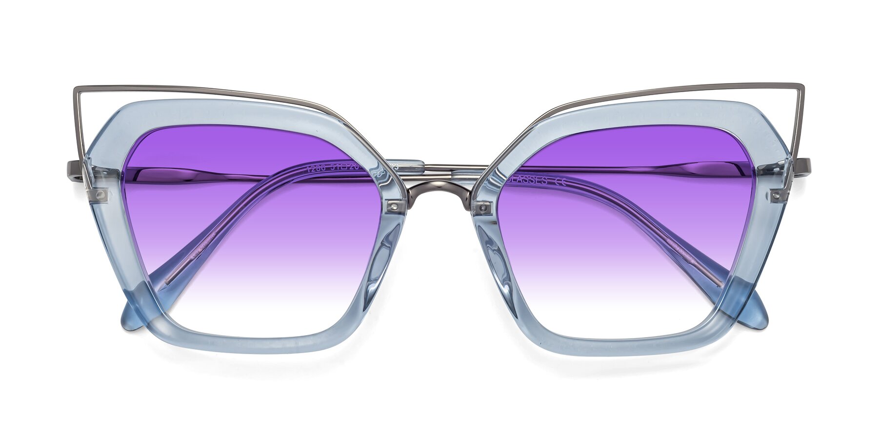 Folded Front of Delmonte in Light Blue with Purple Gradient Lenses