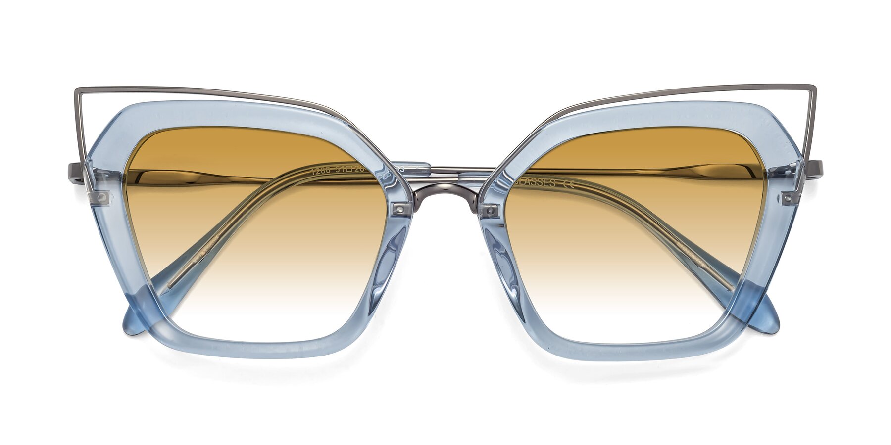 Folded Front of Delmonte in Light Blue with Champagne Gradient Lenses
