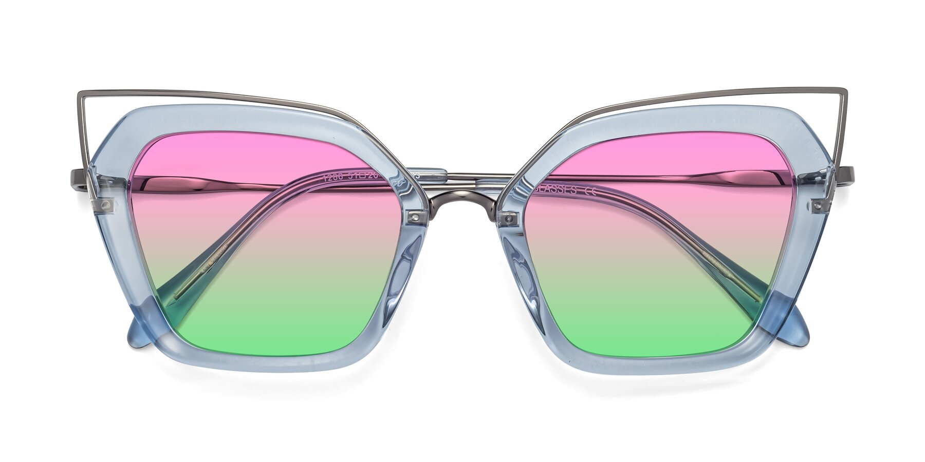 Folded Front of Delmonte in Light Blue with Pink / Green Gradient Lenses