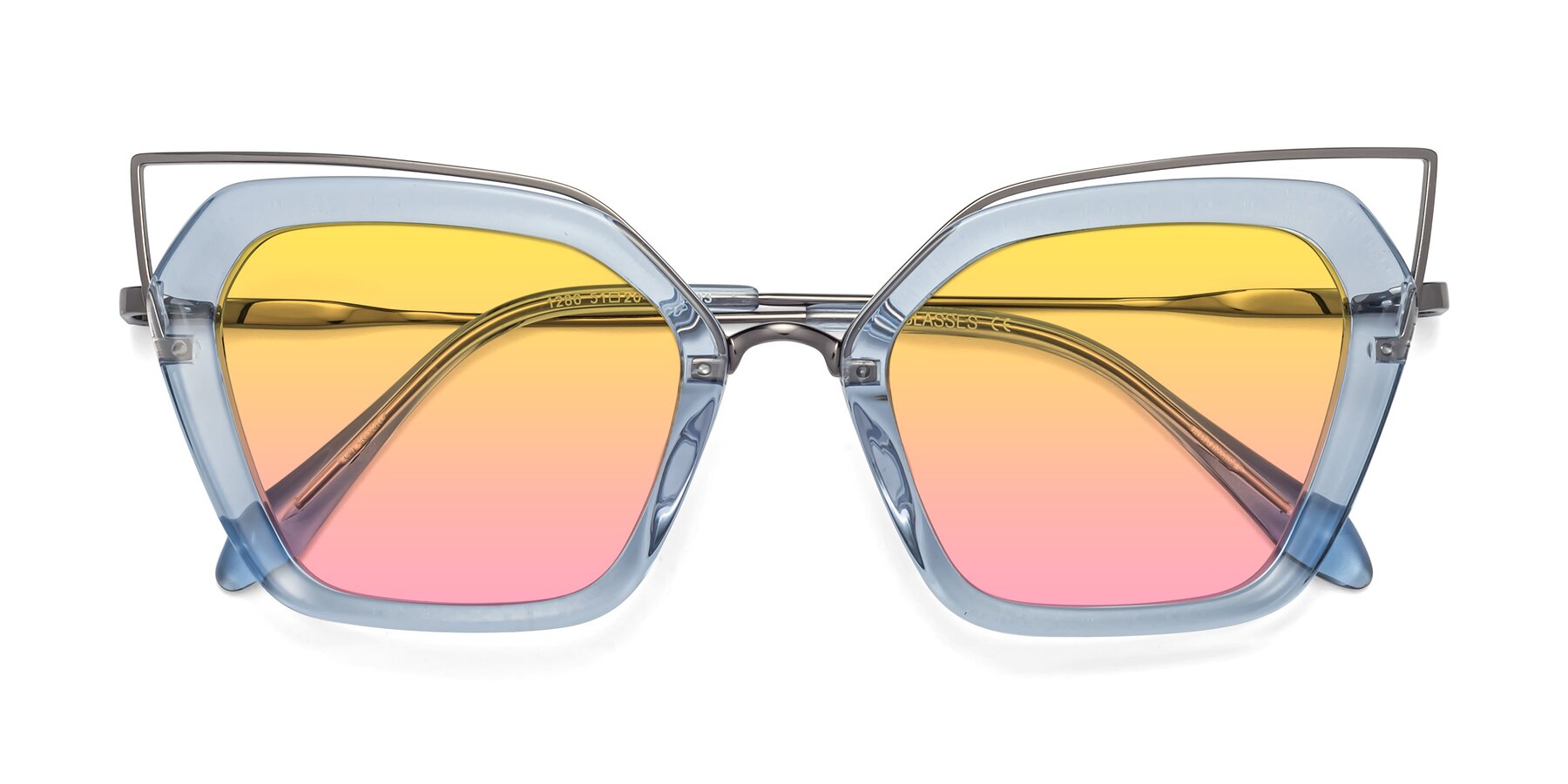 Folded Front of Delmonte in Light Blue with Yellow / Pink Gradient Lenses