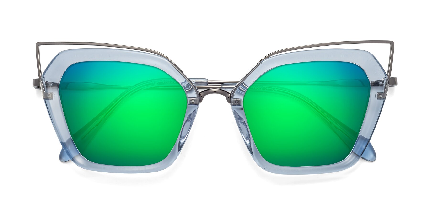 Folded Front of Delmonte in Light Blue with Green Mirrored Lenses