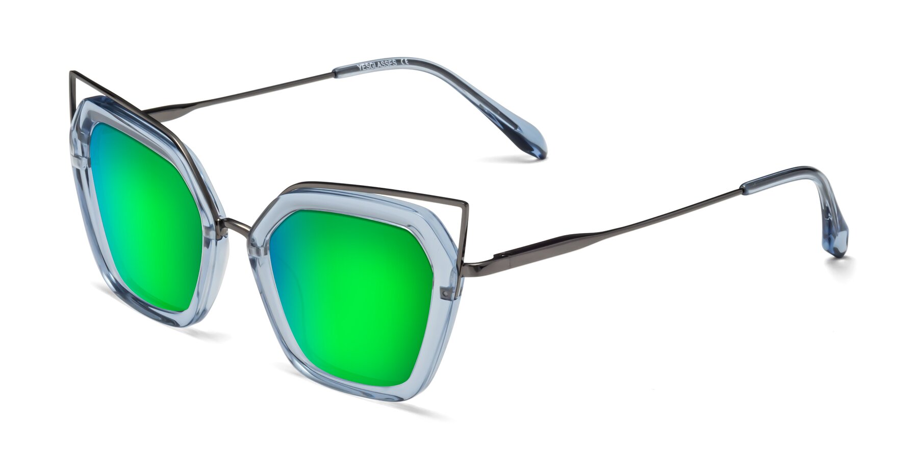 Angle of Delmonte in Light Blue with Green Mirrored Lenses