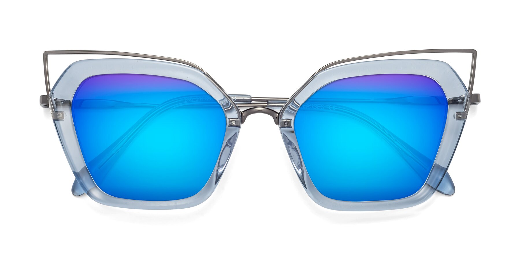 Folded Front of Delmonte in Light Blue with Blue Mirrored Lenses