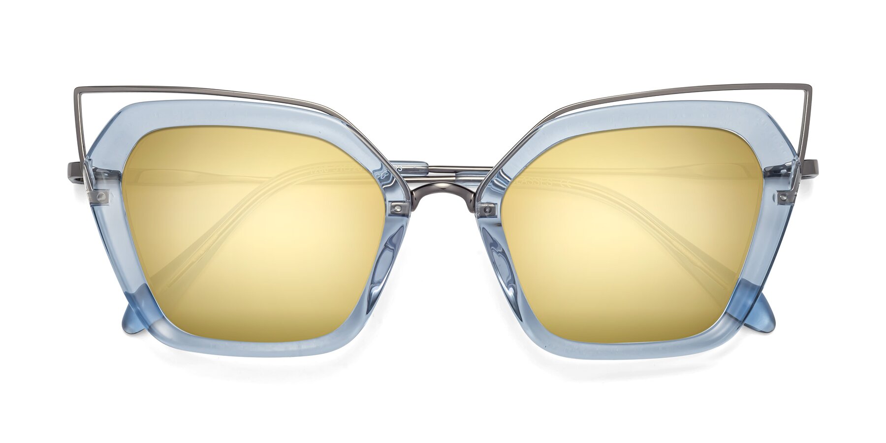 Folded Front of Delmonte in Light Blue with Gold Mirrored Lenses