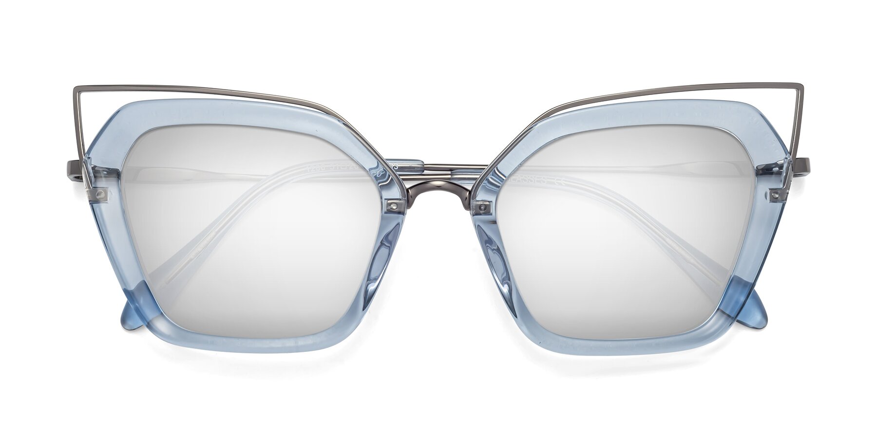 Folded Front of Delmonte in Light Blue with Silver Mirrored Lenses