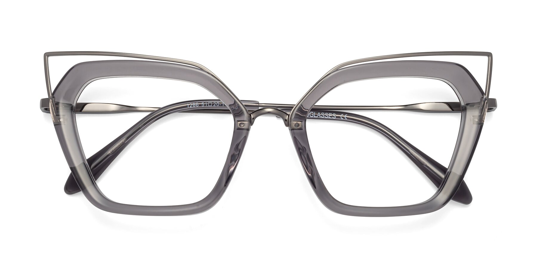 Folded Front of Delmonte in Transparent Gray with Clear Eyeglass Lenses