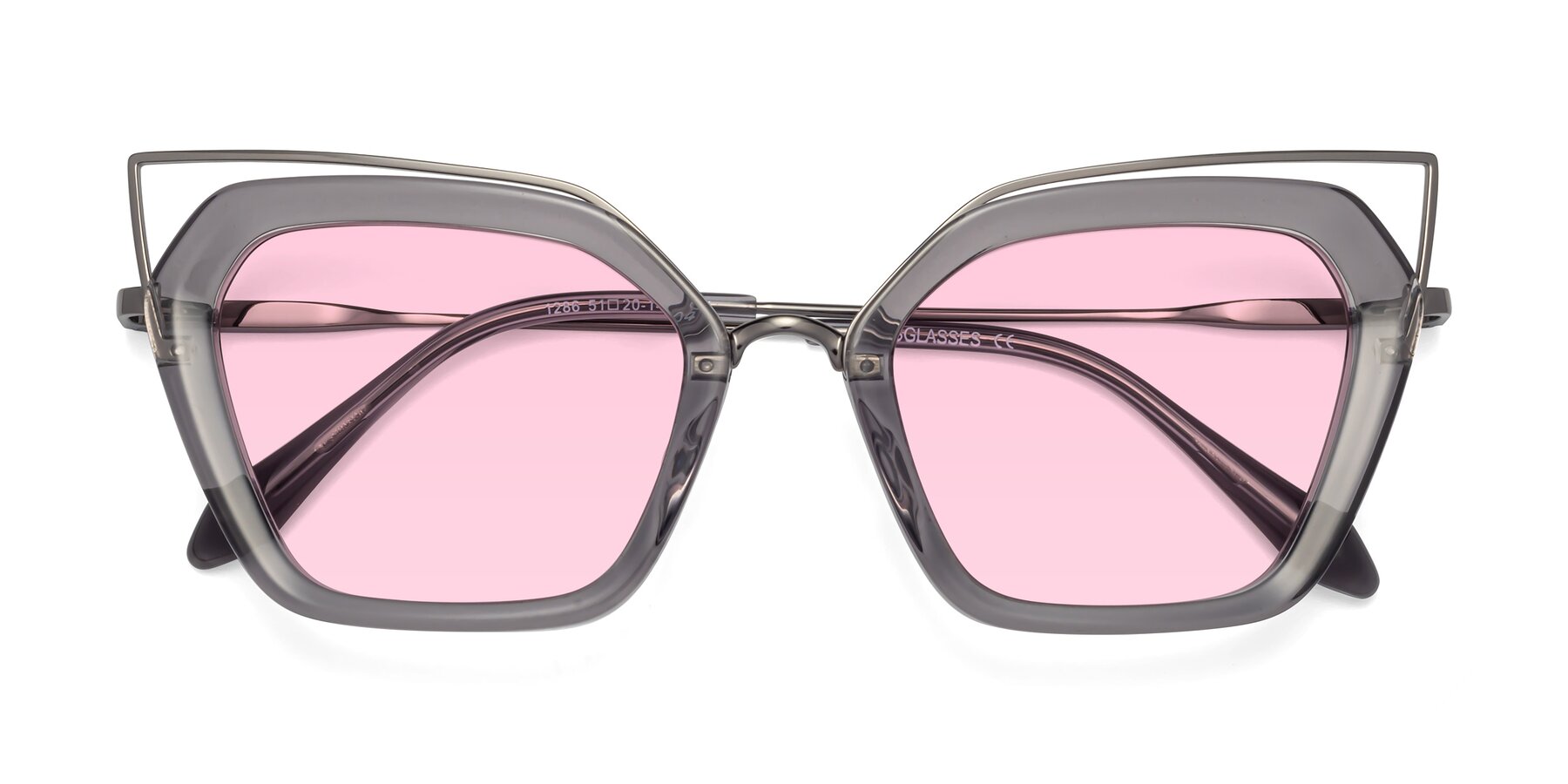 Folded Front of Delmonte in Transparent Gray with Light Pink Tinted Lenses