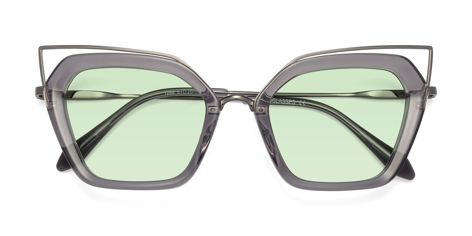 Folded Front of Delmonte in Transparent Gray with Light Green Tinted Lenses