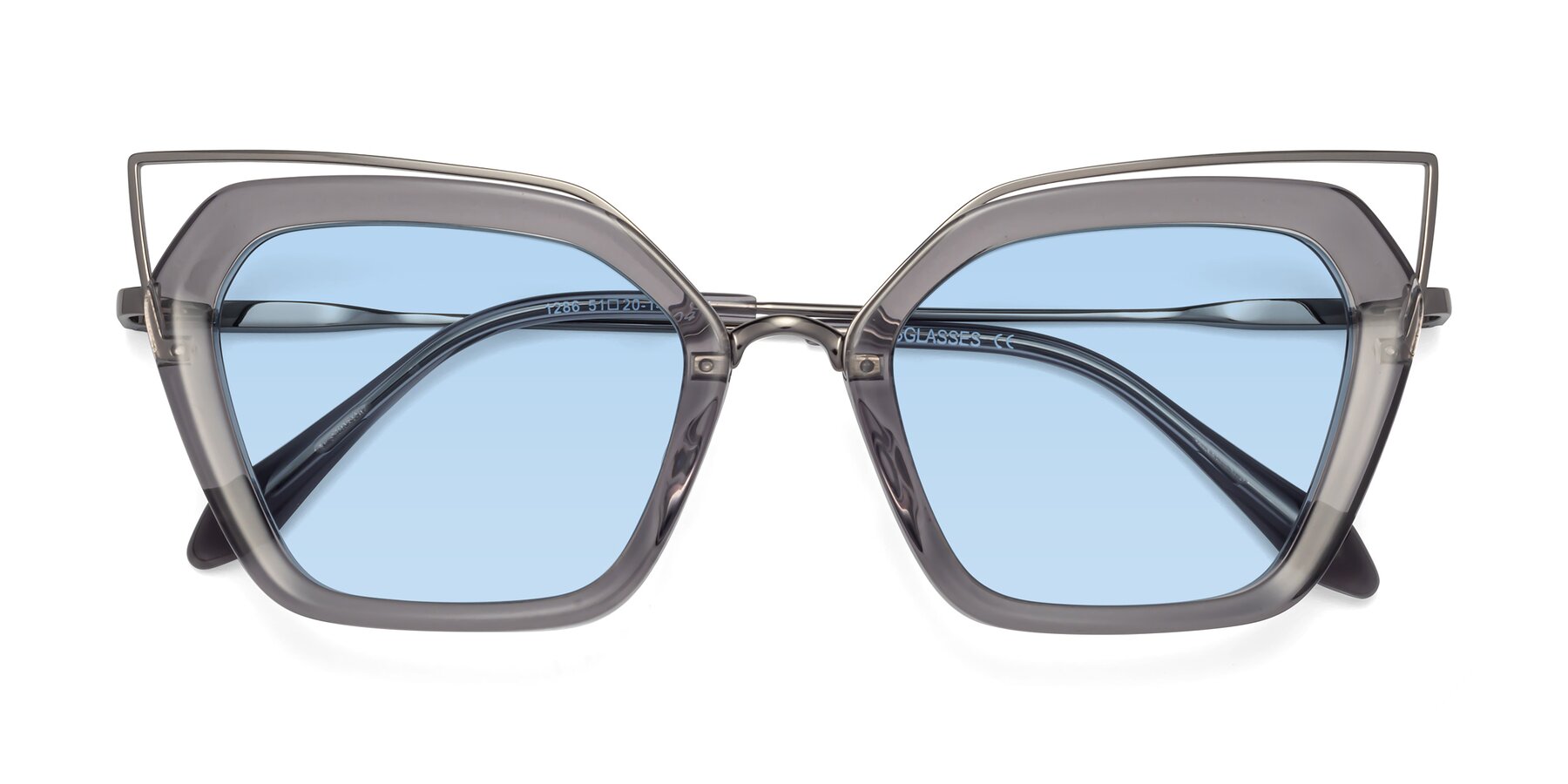 Folded Front of Delmonte in Transparent Gray with Light Blue Tinted Lenses