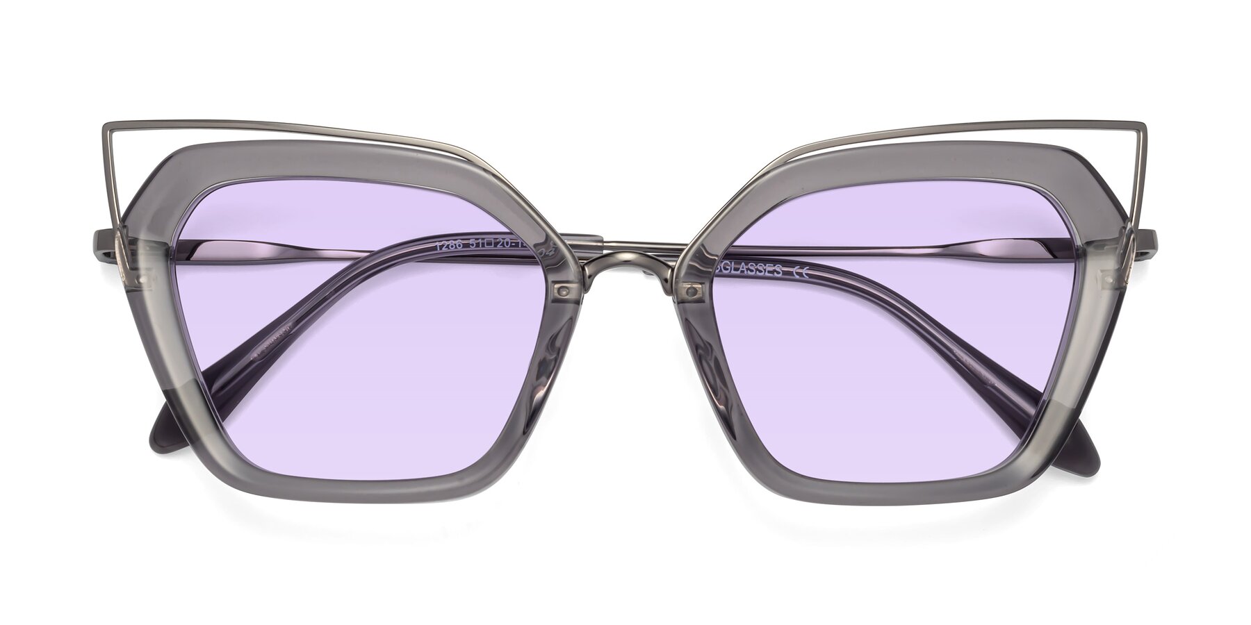Folded Front of Delmonte in Transparent Gray with Light Purple Tinted Lenses