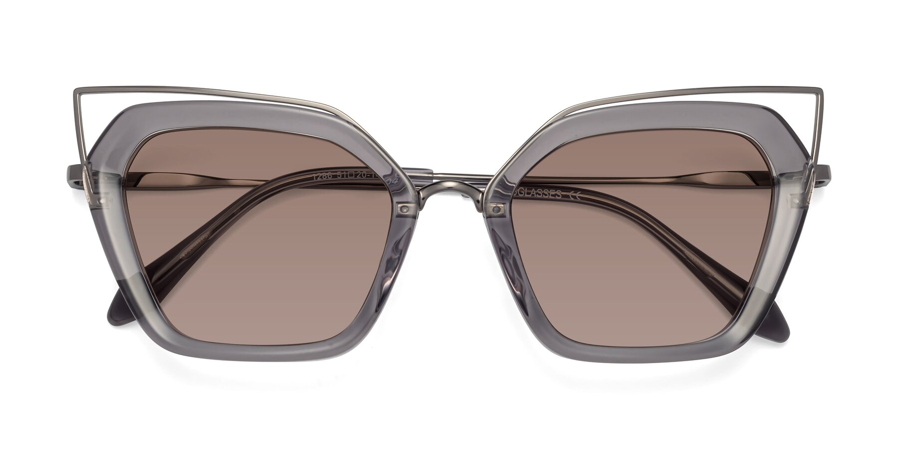 Folded Front of Delmonte in Transparent Gray with Medium Brown Tinted Lenses