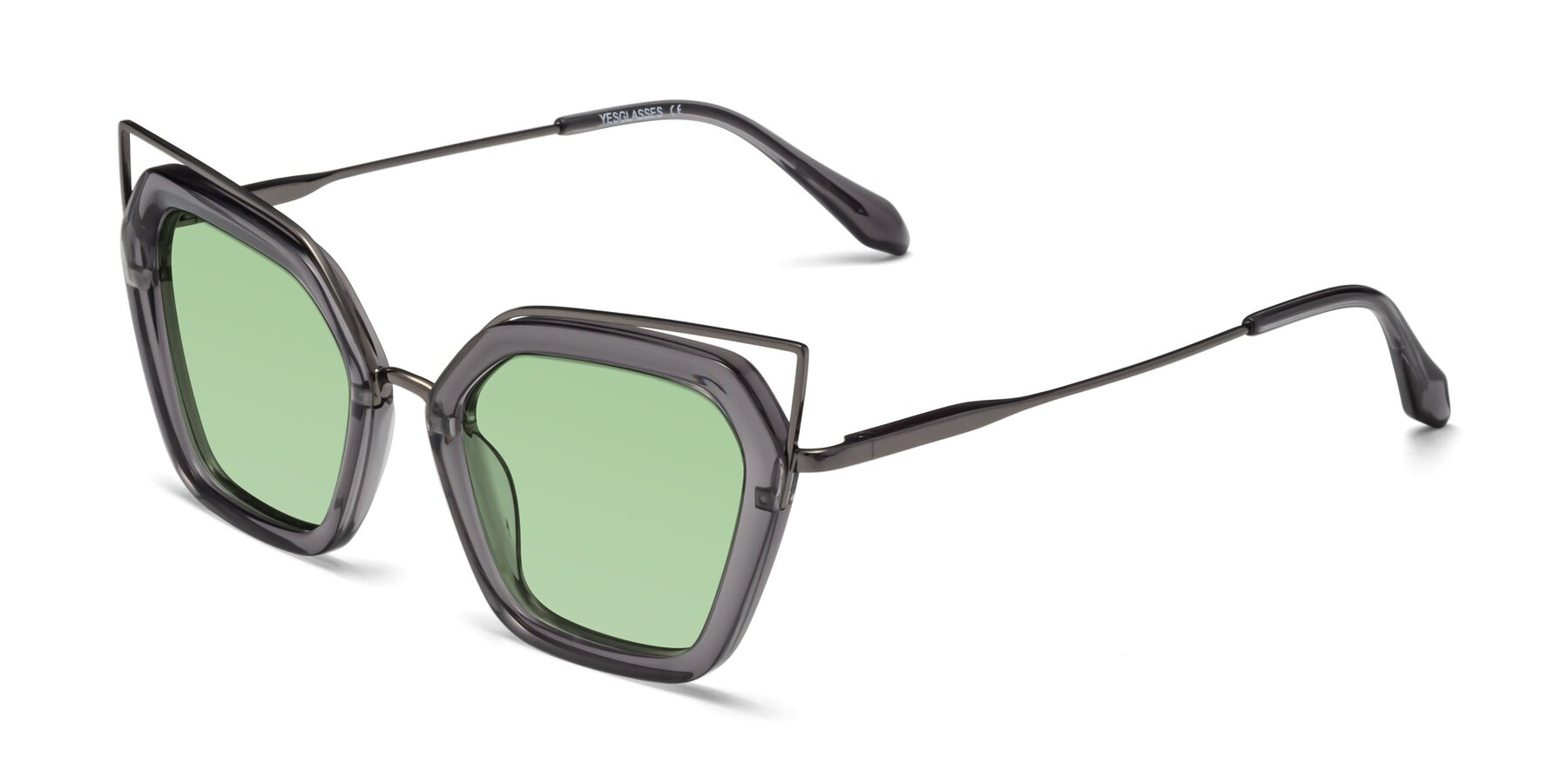 Angle of Delmonte in Transparent Gray with Medium Green Tinted Lenses