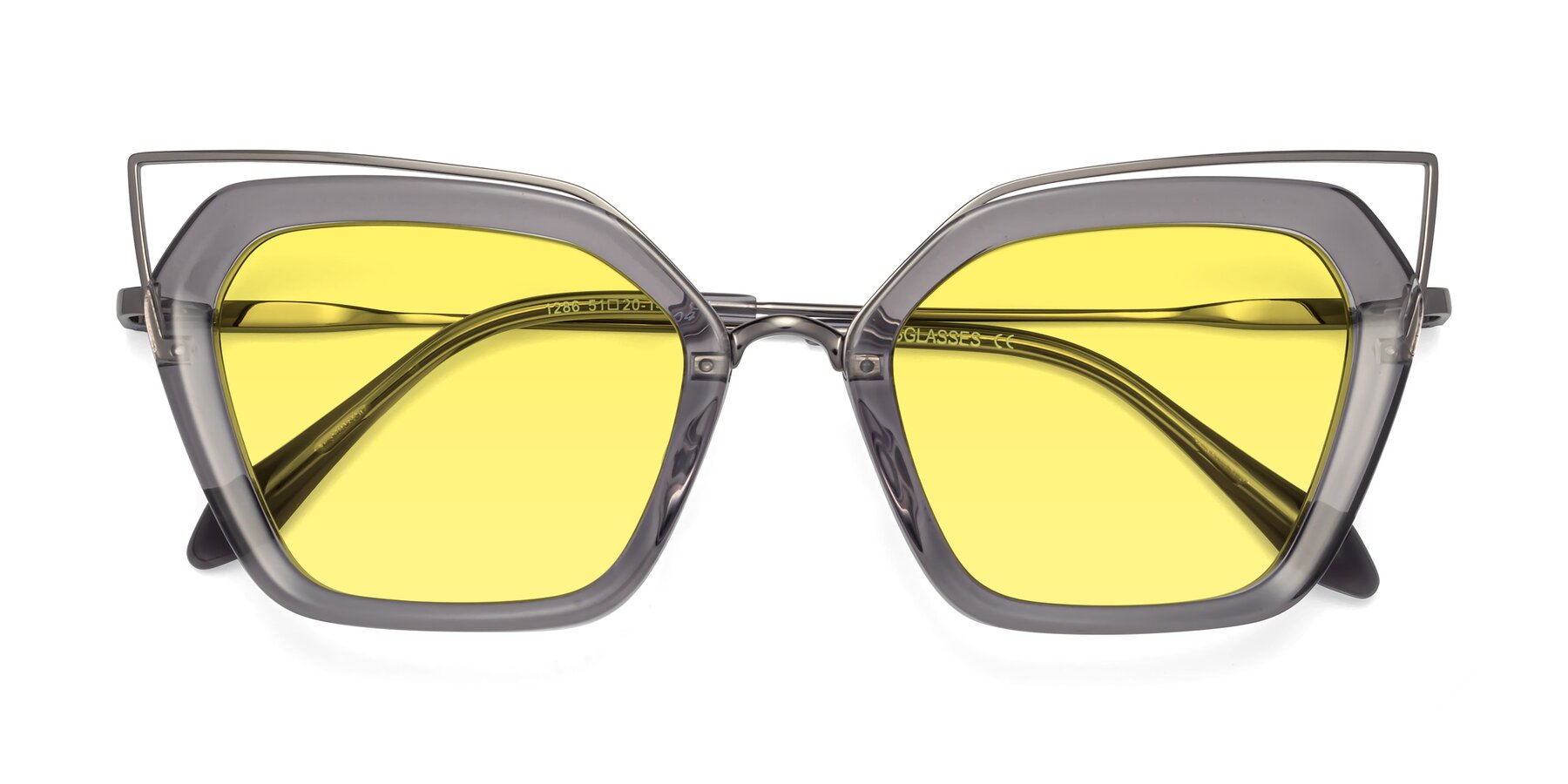 Folded Front of Delmonte in Transparent Gray with Medium Yellow Tinted Lenses