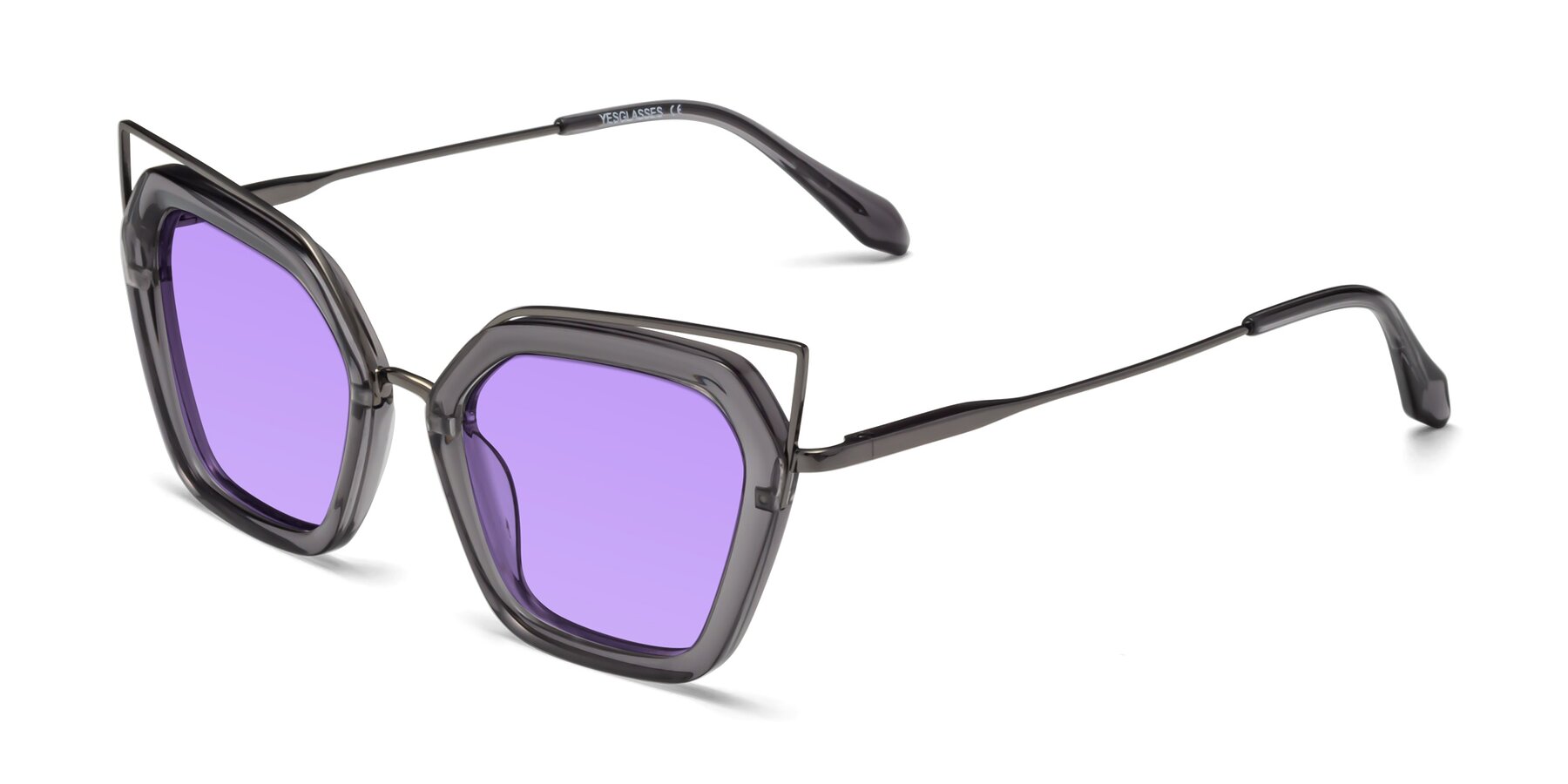 Angle of Delmonte in Transparent Gray with Medium Purple Tinted Lenses