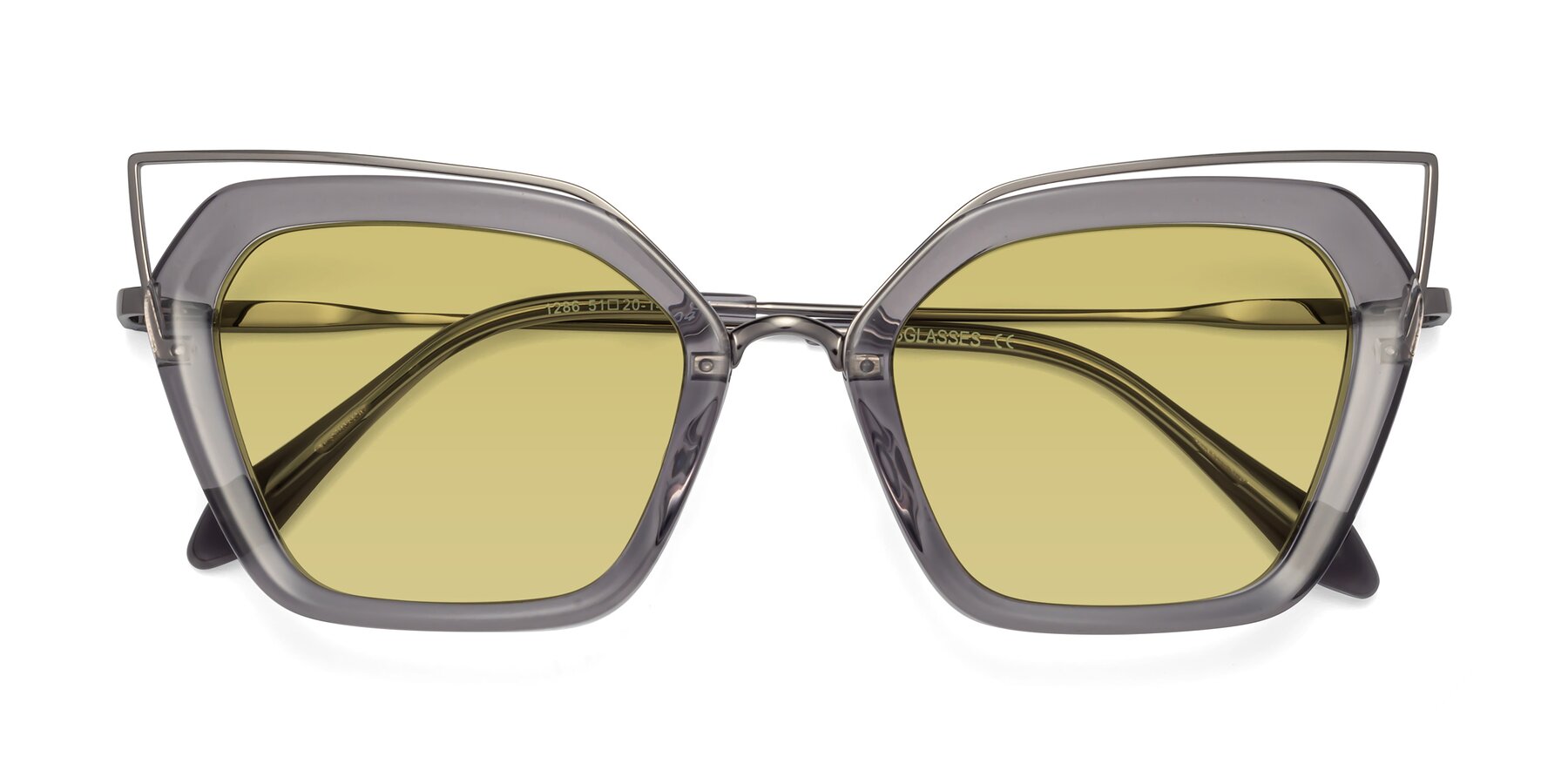 Folded Front of Delmonte in Transparent Gray with Medium Champagne Tinted Lenses