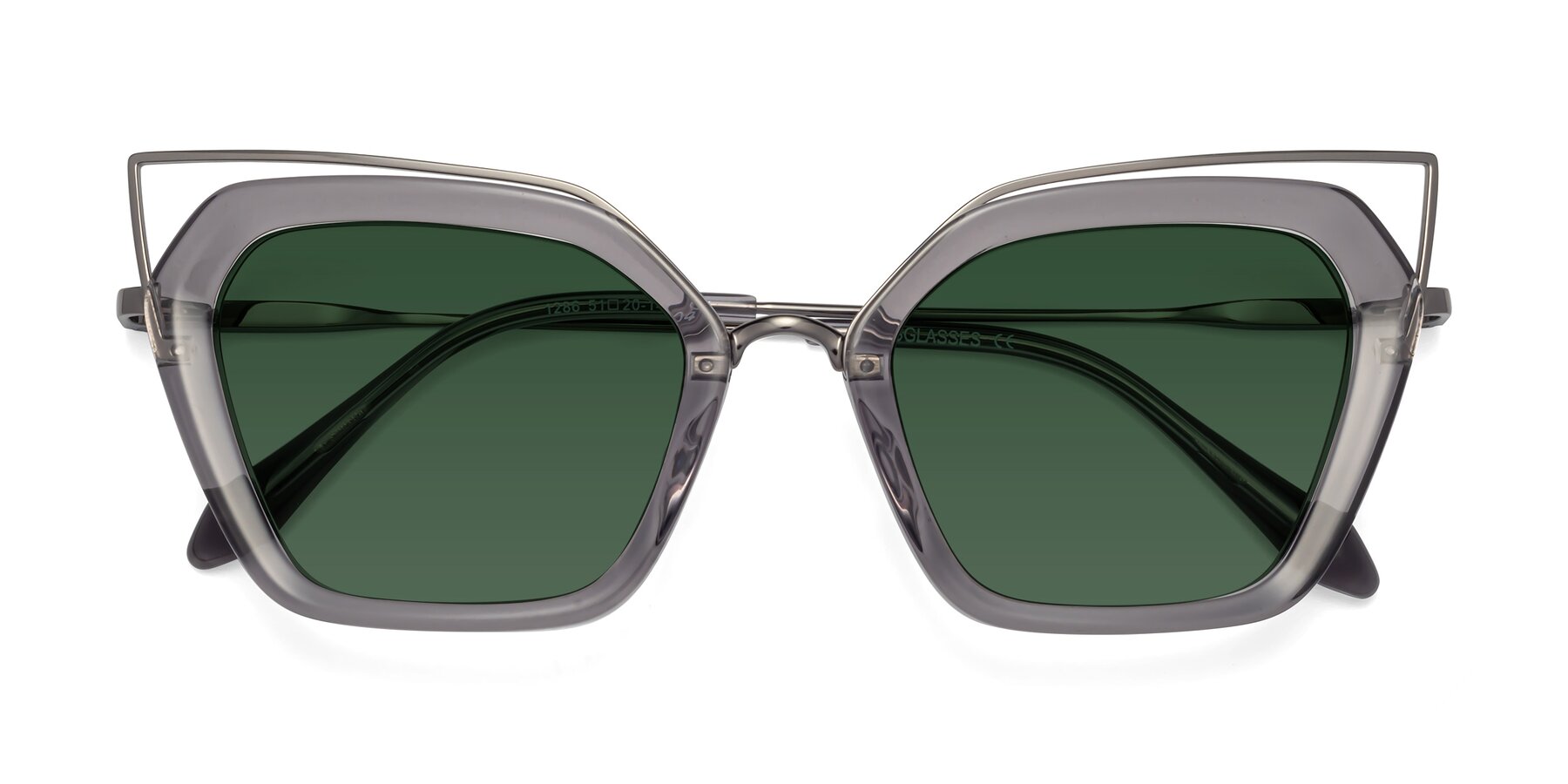 Folded Front of Delmonte in Transparent Gray with Green Tinted Lenses