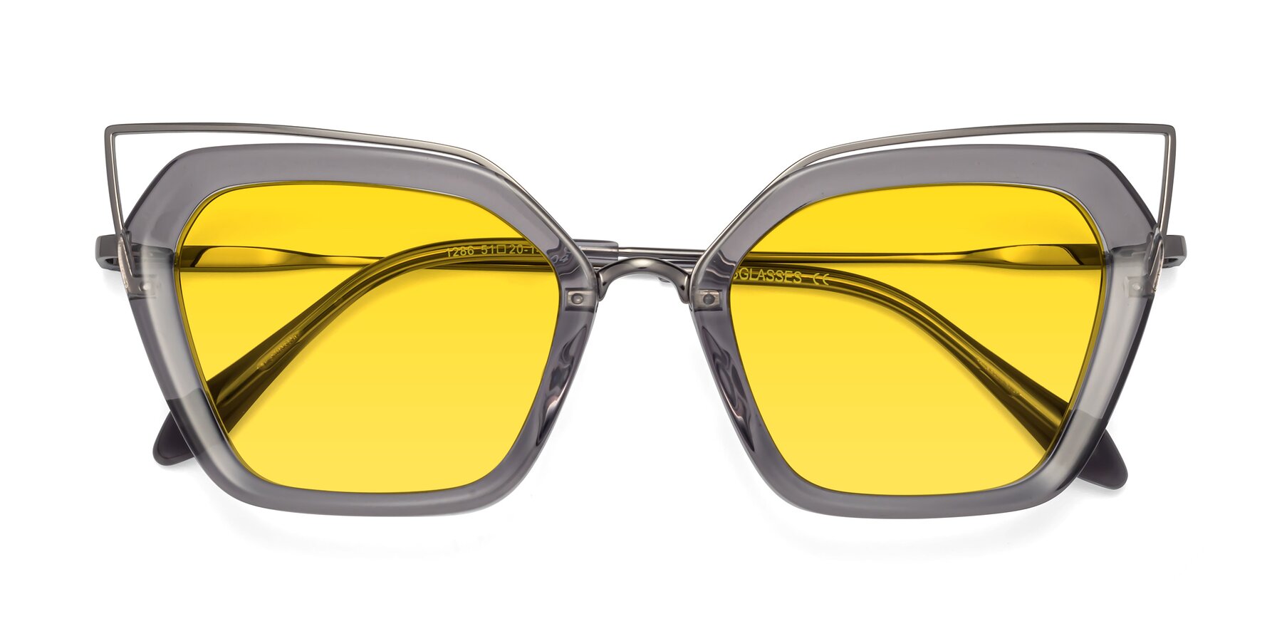 Folded Front of Delmonte in Transparent Gray with Yellow Tinted Lenses
