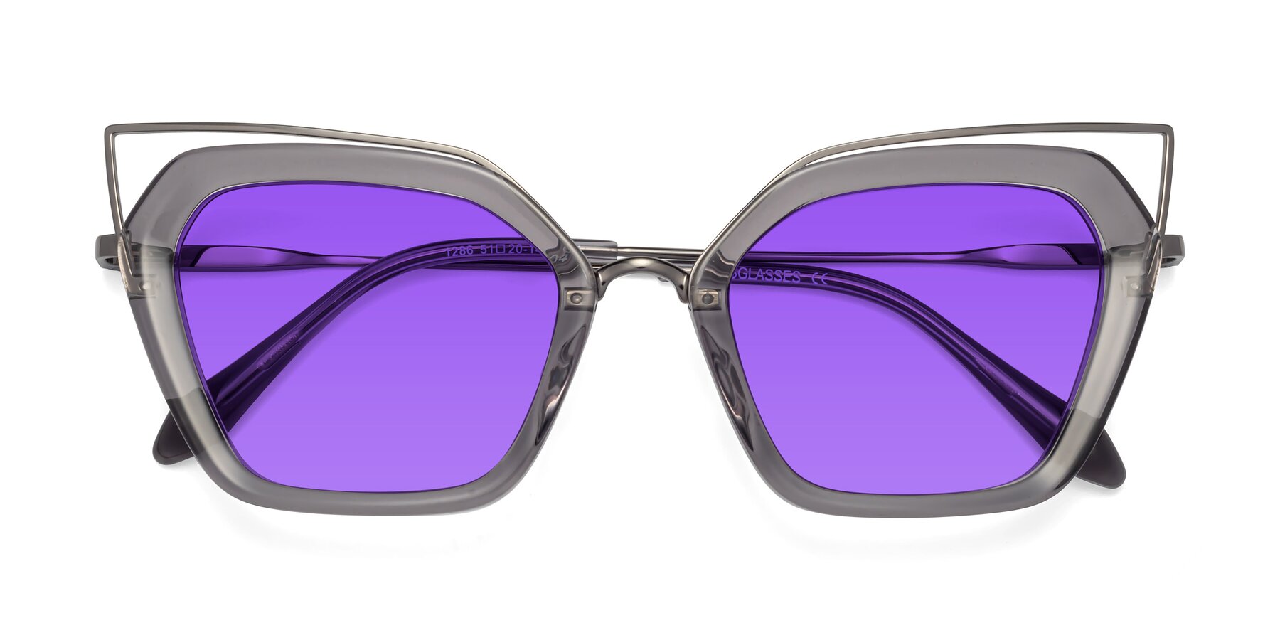 Folded Front of Delmonte in Transparent Gray with Purple Tinted Lenses