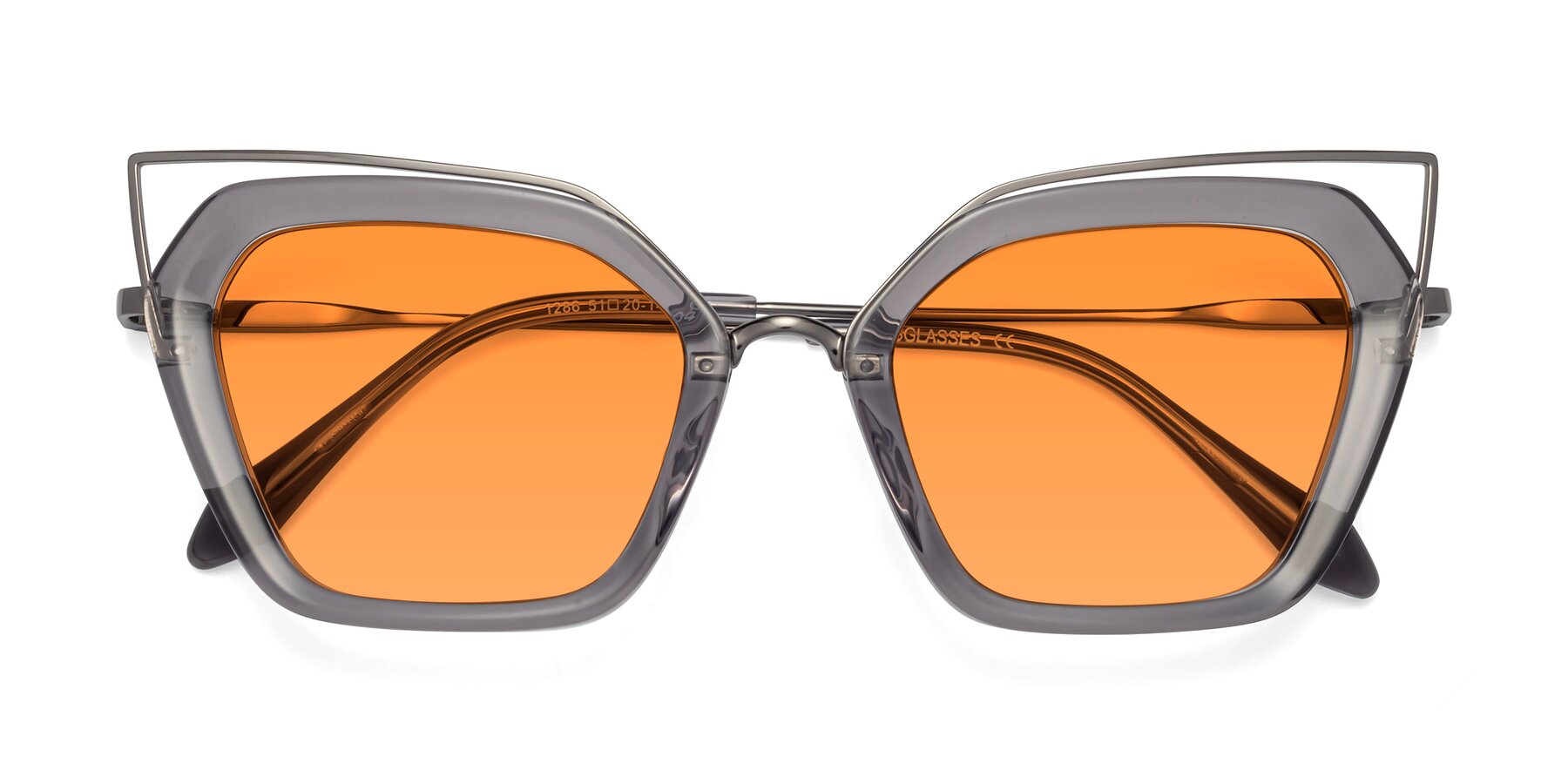 Folded Front of Delmonte in Transparent Gray with Orange Tinted Lenses