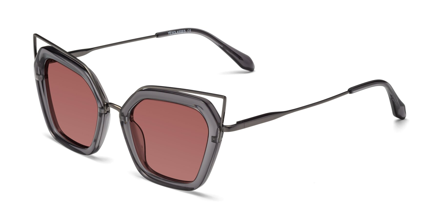 Angle of Delmonte in Transparent Gray with Garnet Tinted Lenses