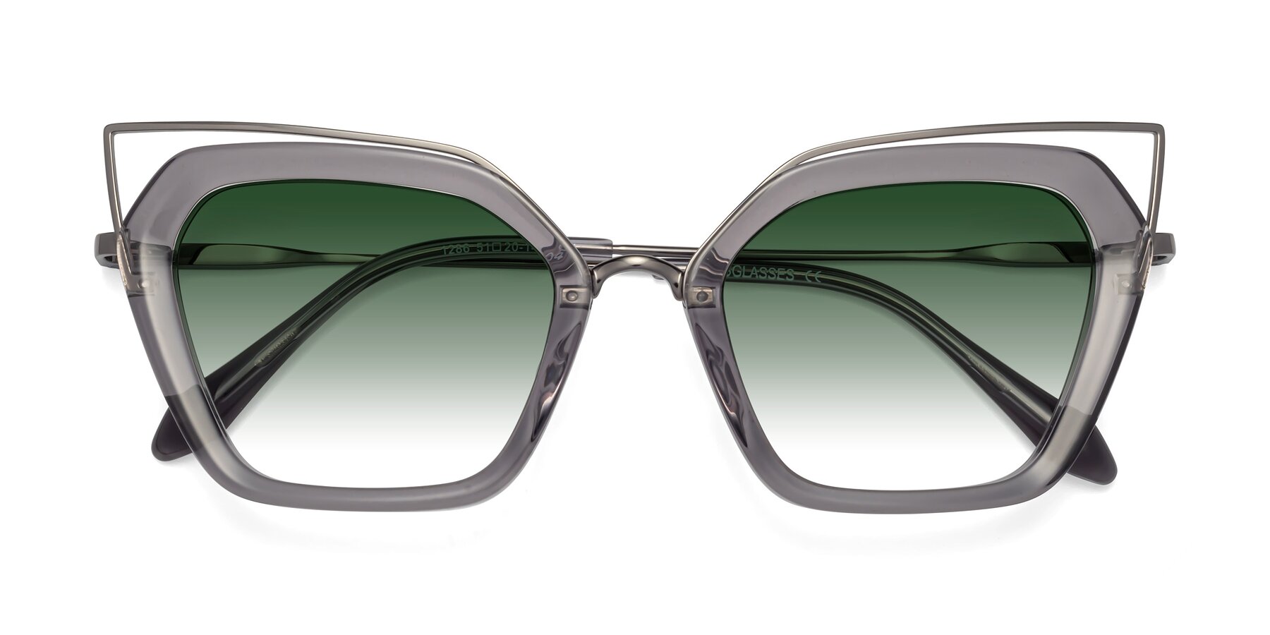 Folded Front of Delmonte in Transparent Gray with Green Gradient Lenses
