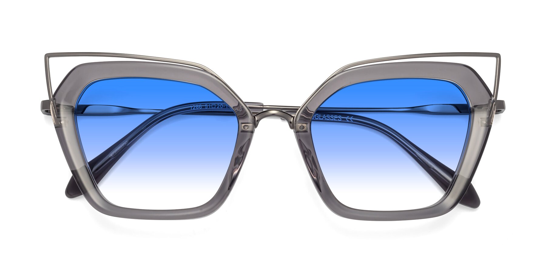 Folded Front of Delmonte in Transparent Gray with Blue Gradient Lenses