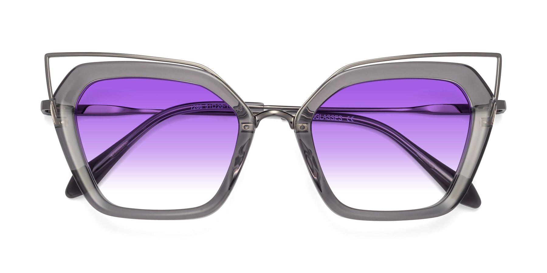 Folded Front of Delmonte in Transparent Gray with Purple Gradient Lenses