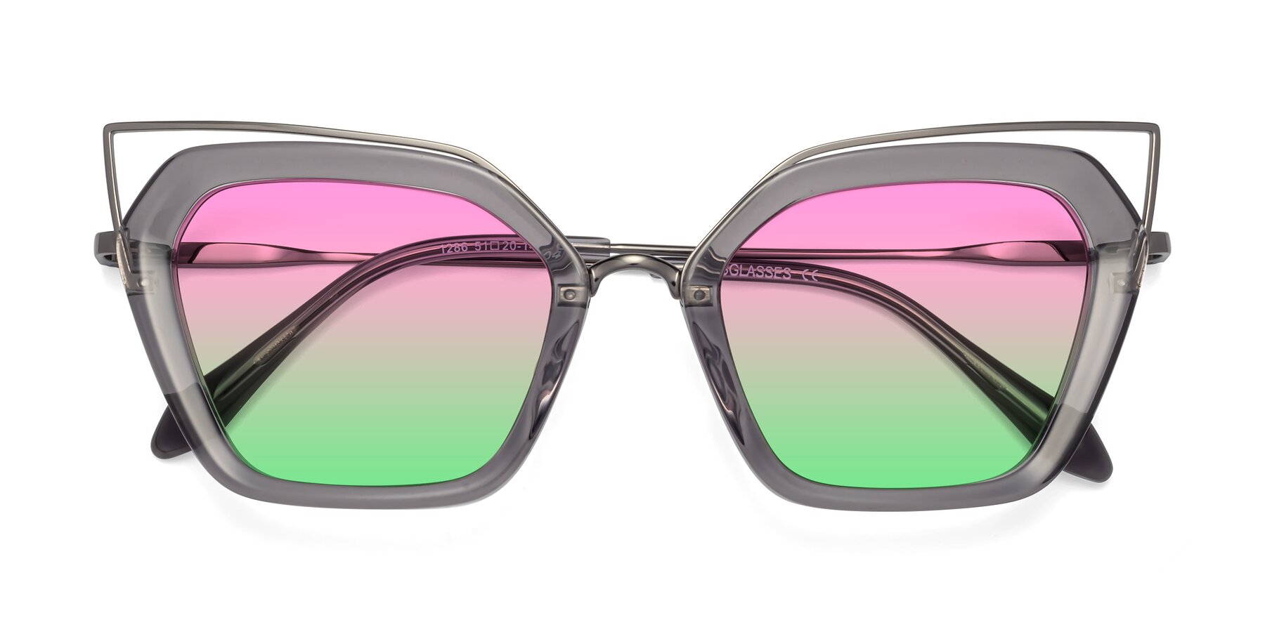 Folded Front of Delmonte in Transparent Gray with Pink / Green Gradient Lenses