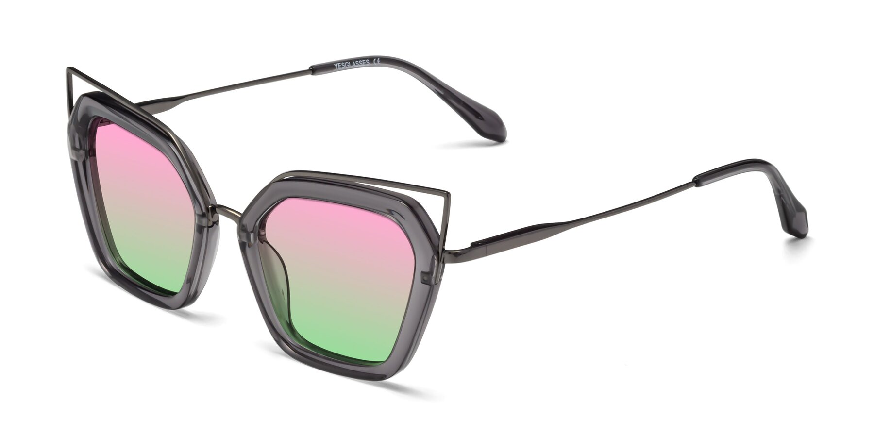 Angle of Delmonte in Transparent Gray with Pink / Green Gradient Lenses