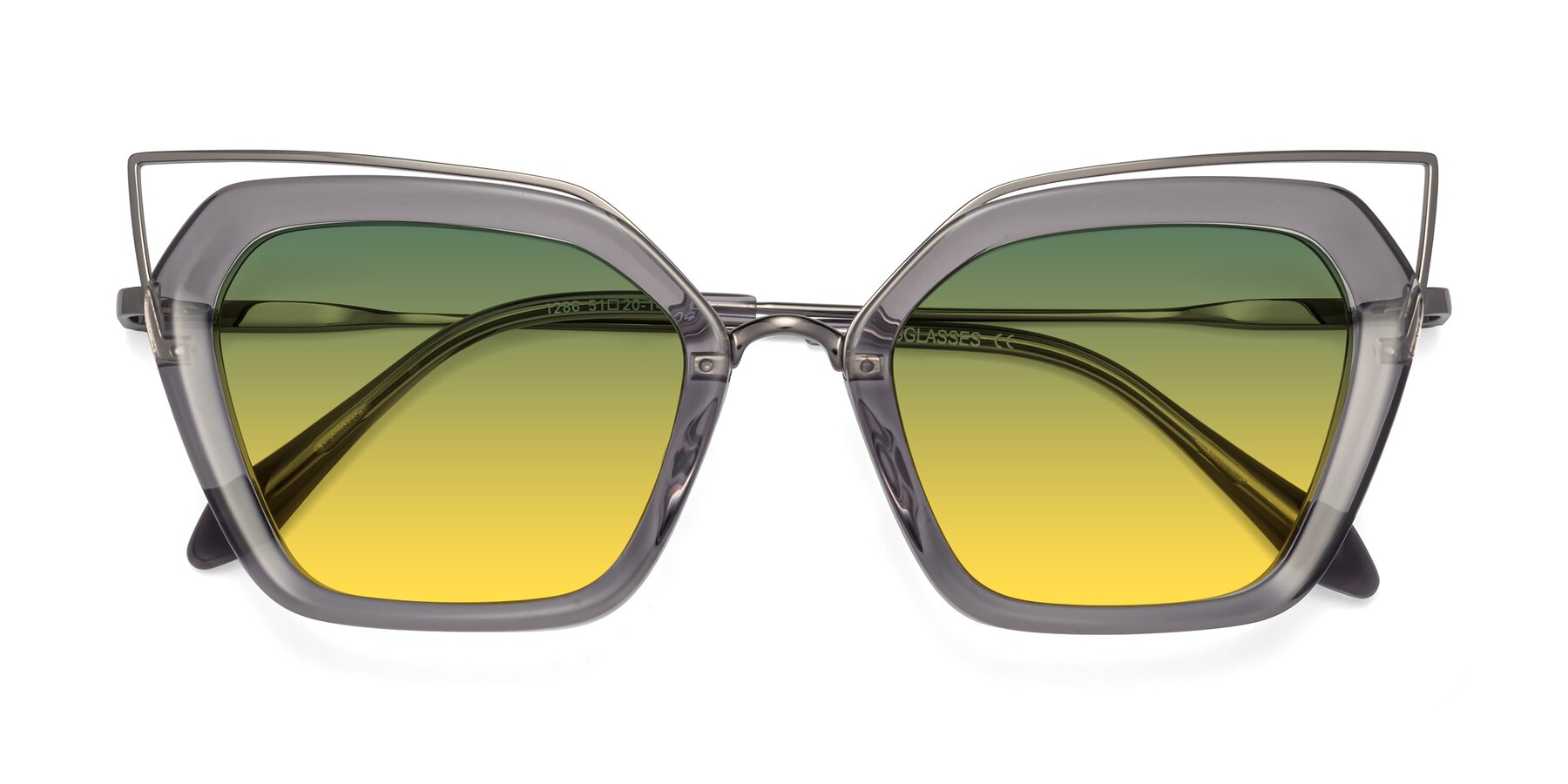 Folded Front of Delmonte in Transparent Gray with Green / Yellow Gradient Lenses