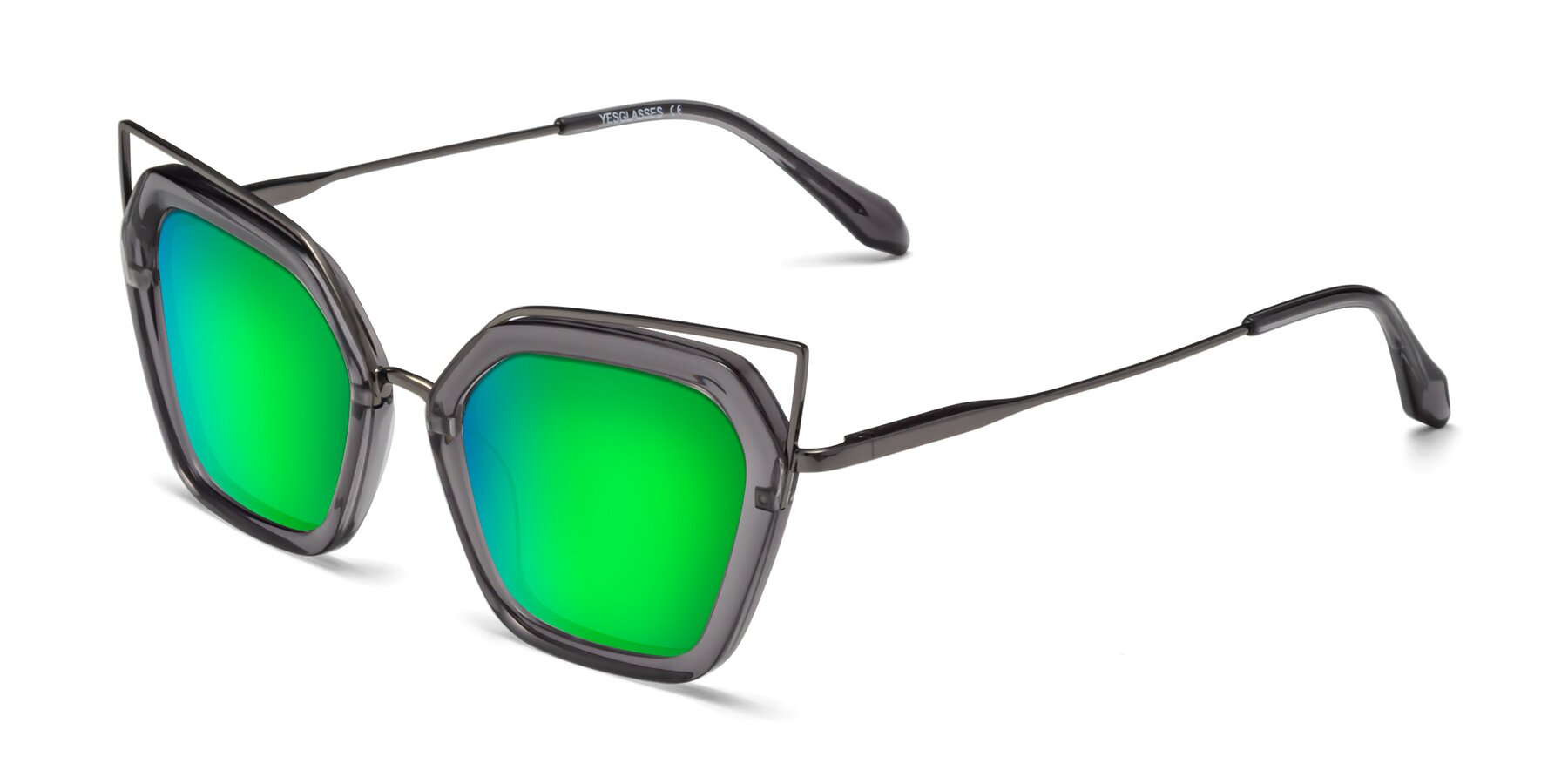 Angle of Delmonte in Transparent Gray with Green Mirrored Lenses