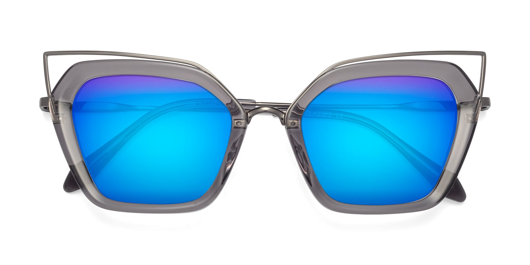 Folded Front of Delmonte in Transparent Gray with Blue Mirrored Lenses