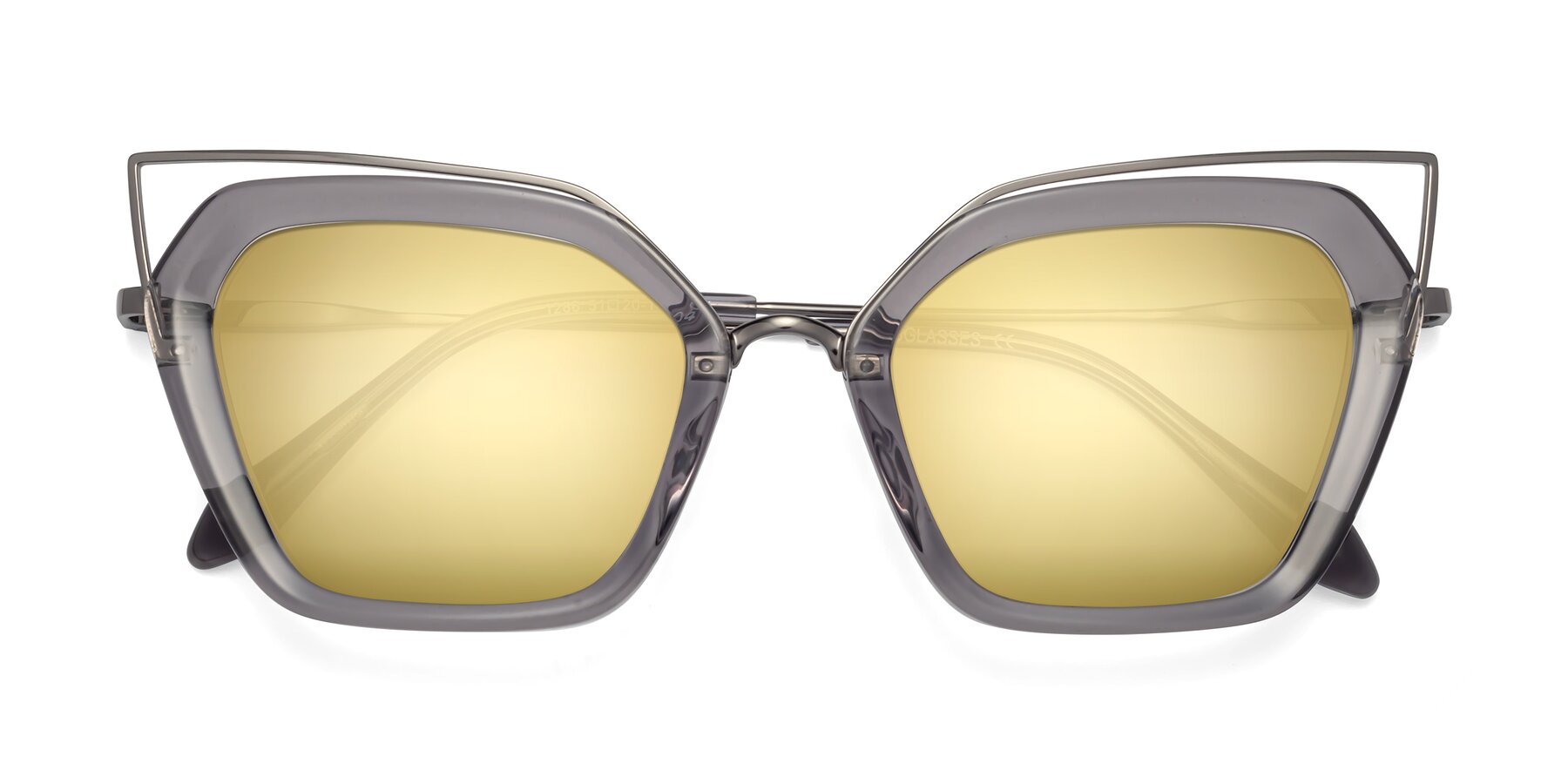 Folded Front of Delmonte in Transparent Gray with Gold Mirrored Lenses