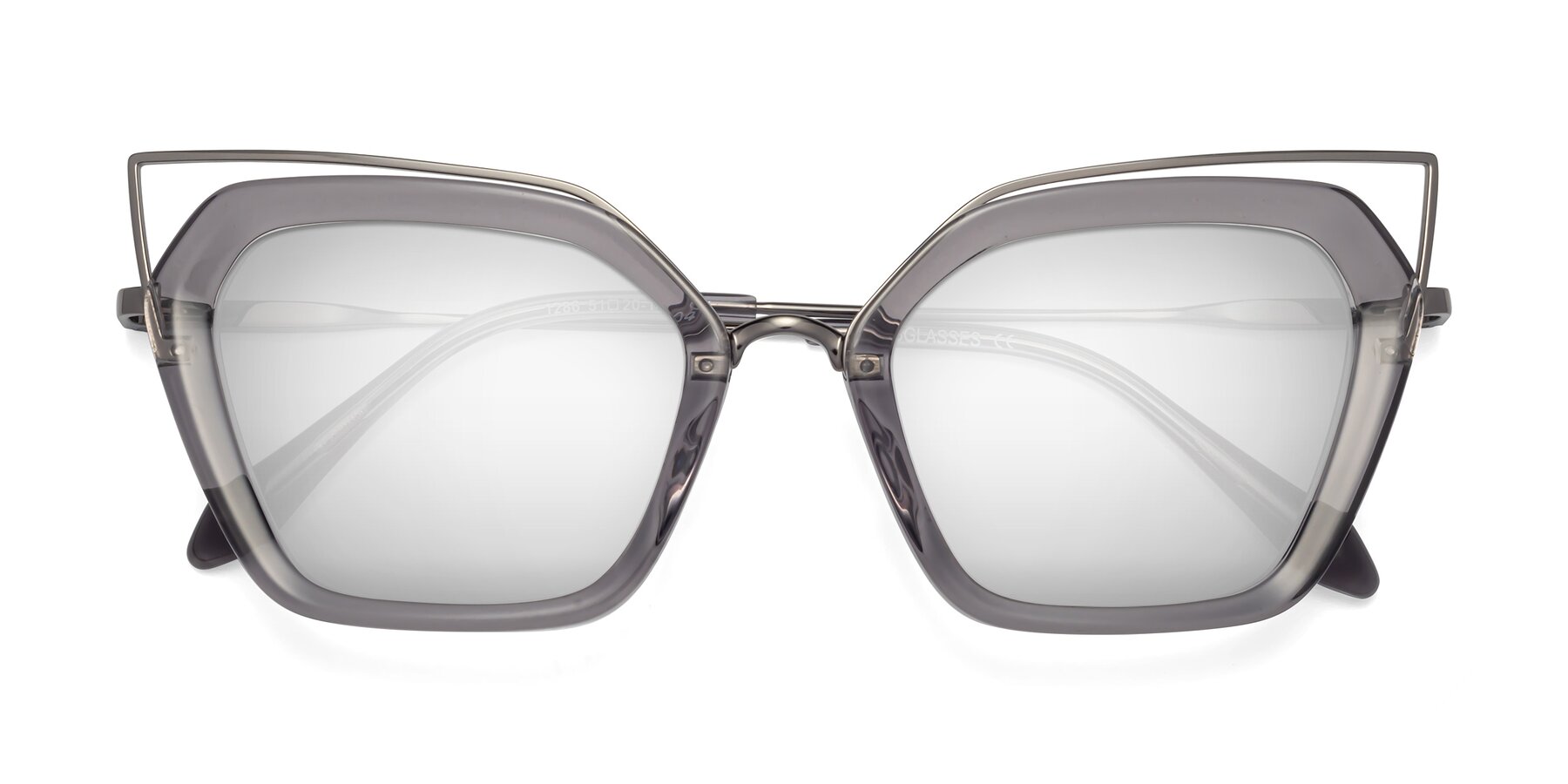 Folded Front of Delmonte in Transparent Gray with Silver Mirrored Lenses