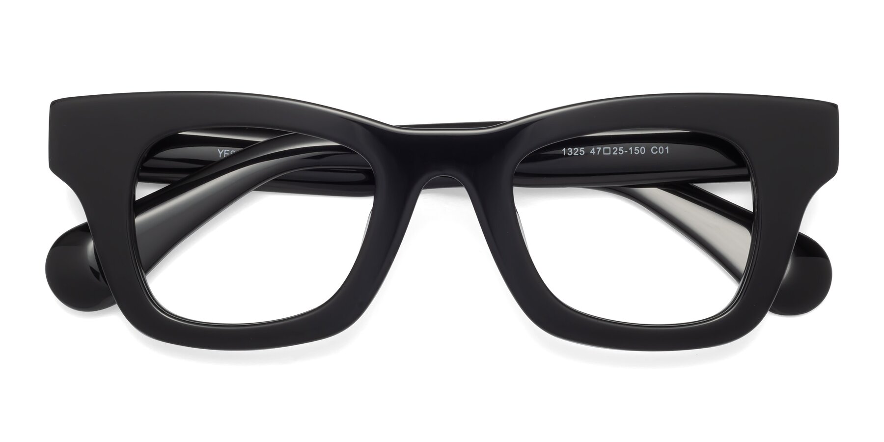Folded Front of Route in Black with Clear Reading Eyeglass Lenses