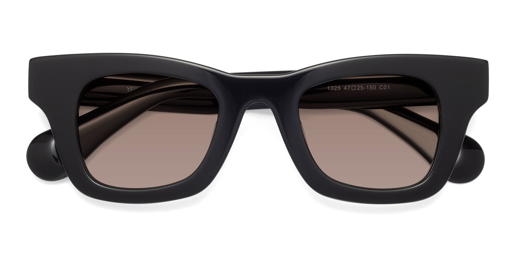 Folded Front of Route in Black with Medium Brown Tinted Lenses
