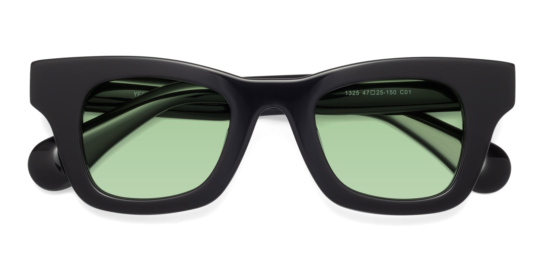 Folded Front of Route in Black with Medium Green Tinted Lenses