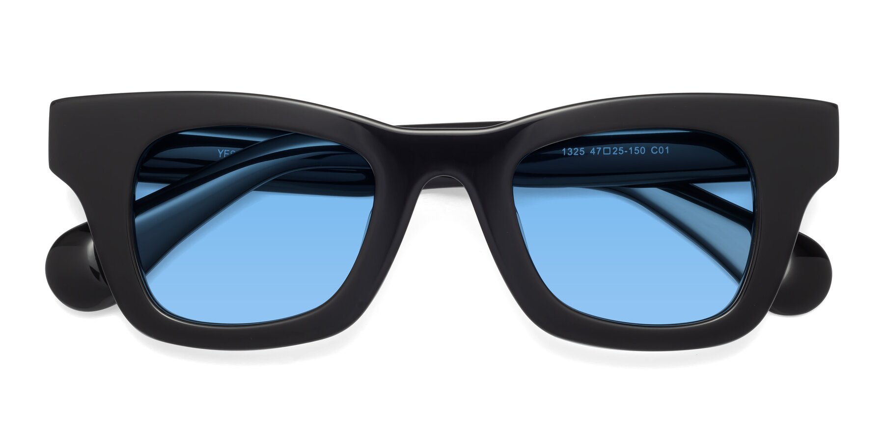Folded Front of Route in Black with Medium Blue Tinted Lenses