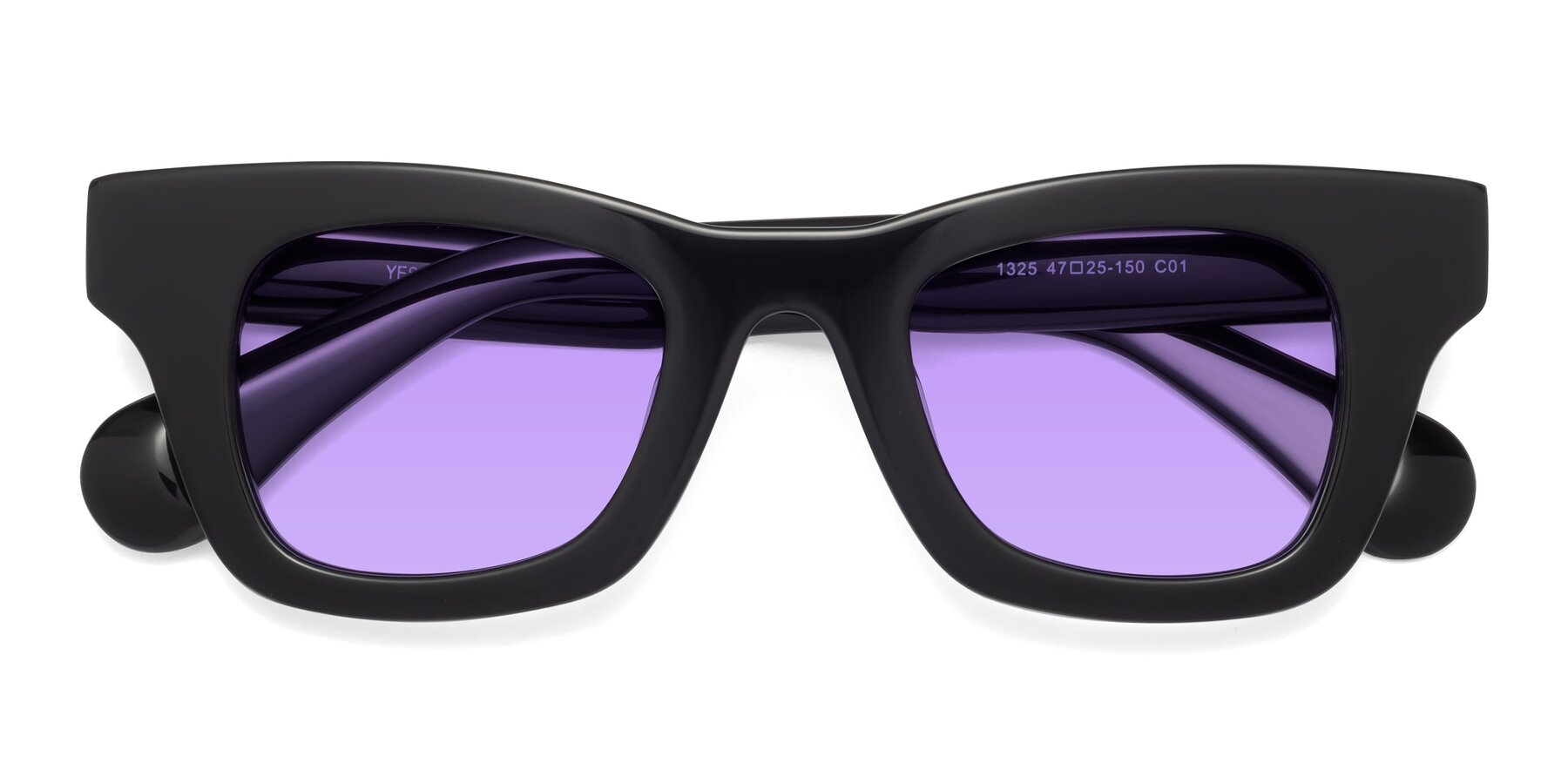 Folded Front of Route in Black with Medium Purple Tinted Lenses