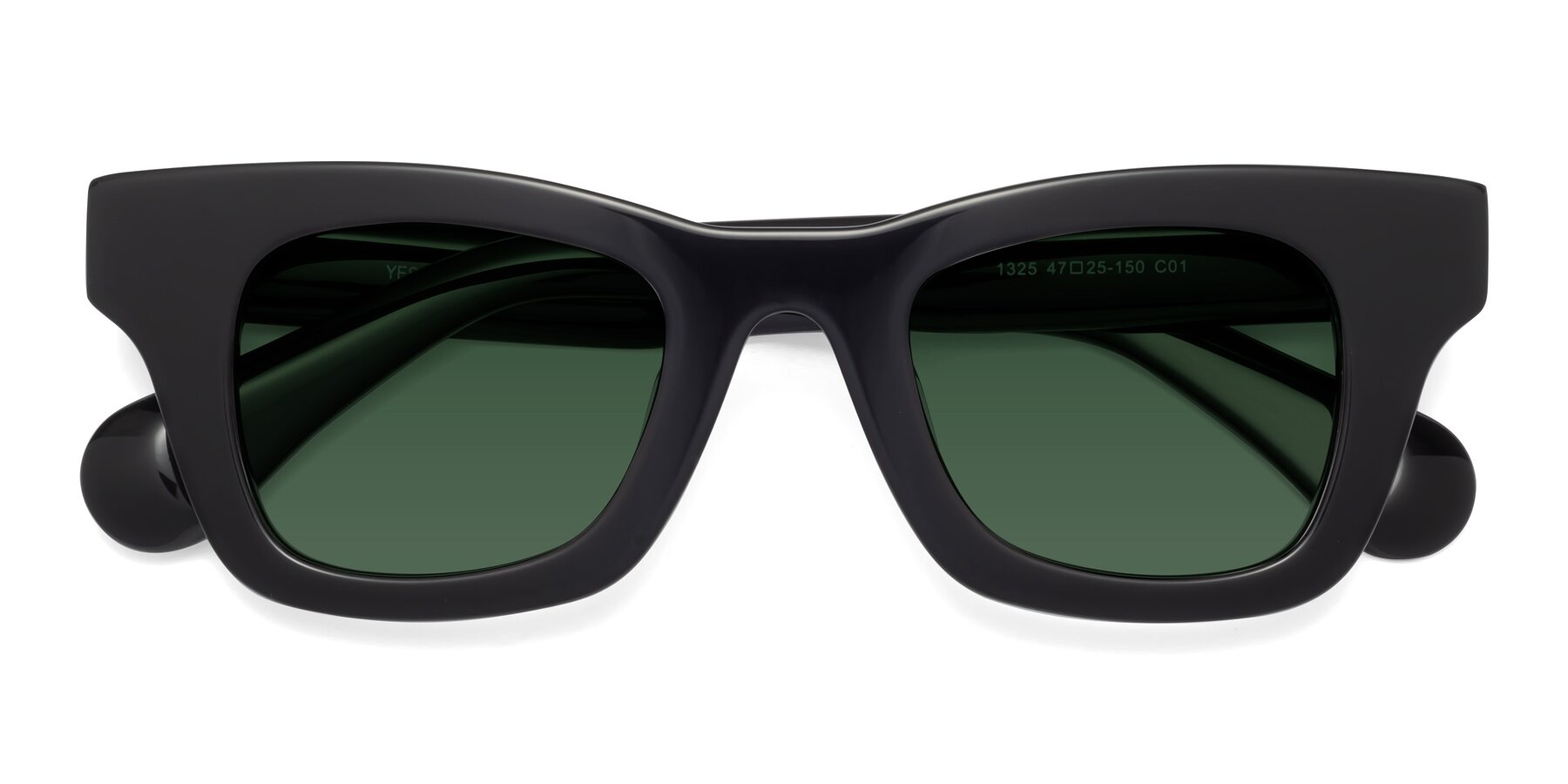 Folded Front of Route in Black with Green Tinted Lenses