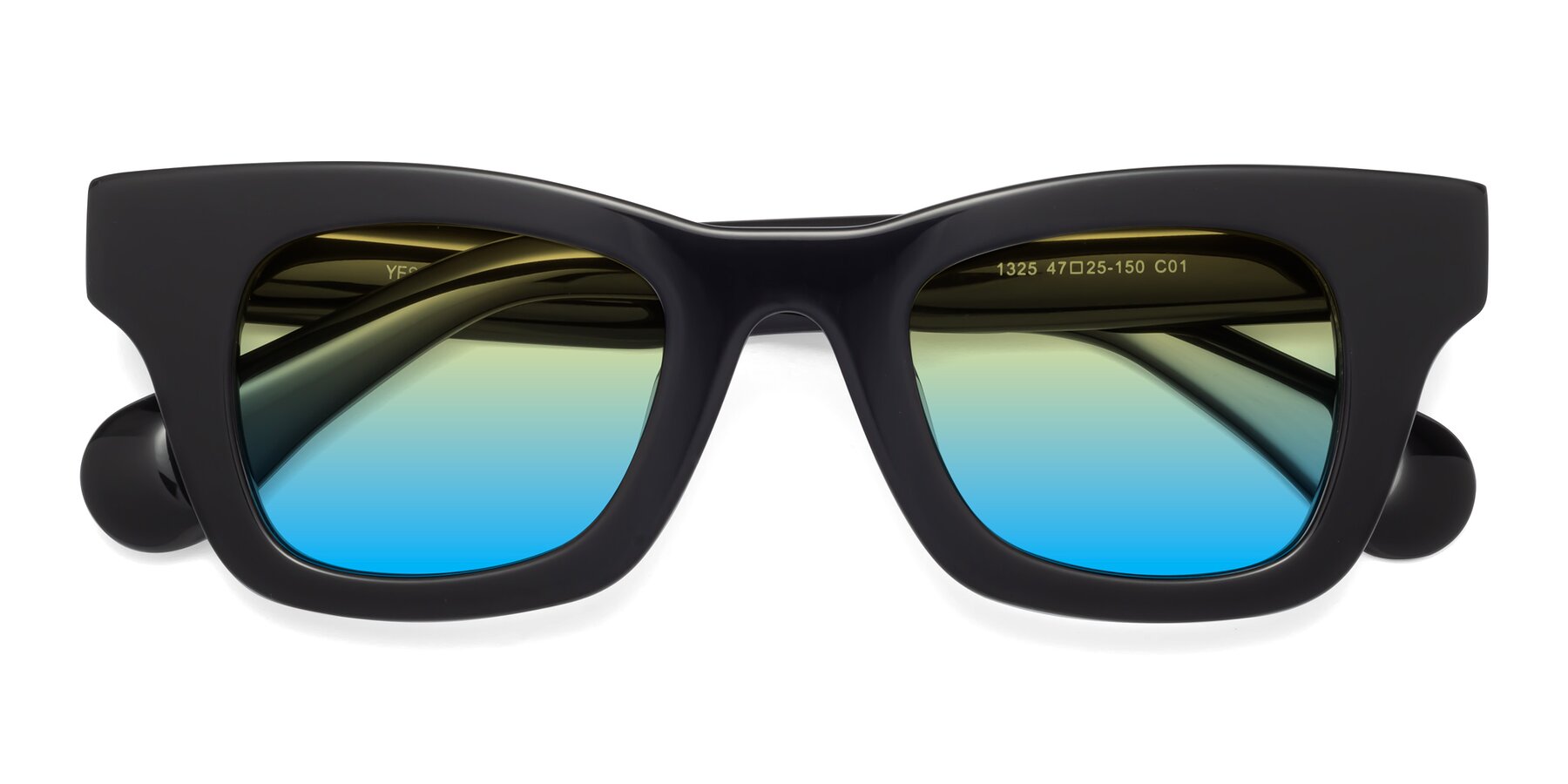 Folded Front of Route in Black with Yellow / Blue Gradient Lenses
